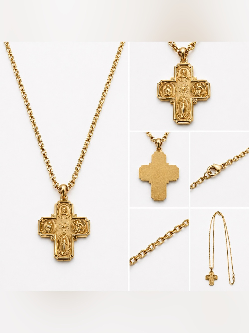 Gold Cross Pendant Necklace Religious Chain Vintage Style Faith Jewelry